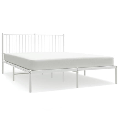 Metal Bed Frame without Mattress with Headboard White 150x200cm