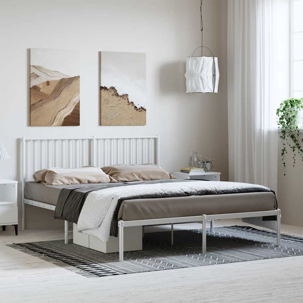 Metal Bed Frame without Mattress with Headboard White 150x200cm