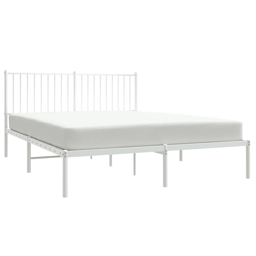 Metal Bed Frame without Mattress with Headboard White 150x200cm