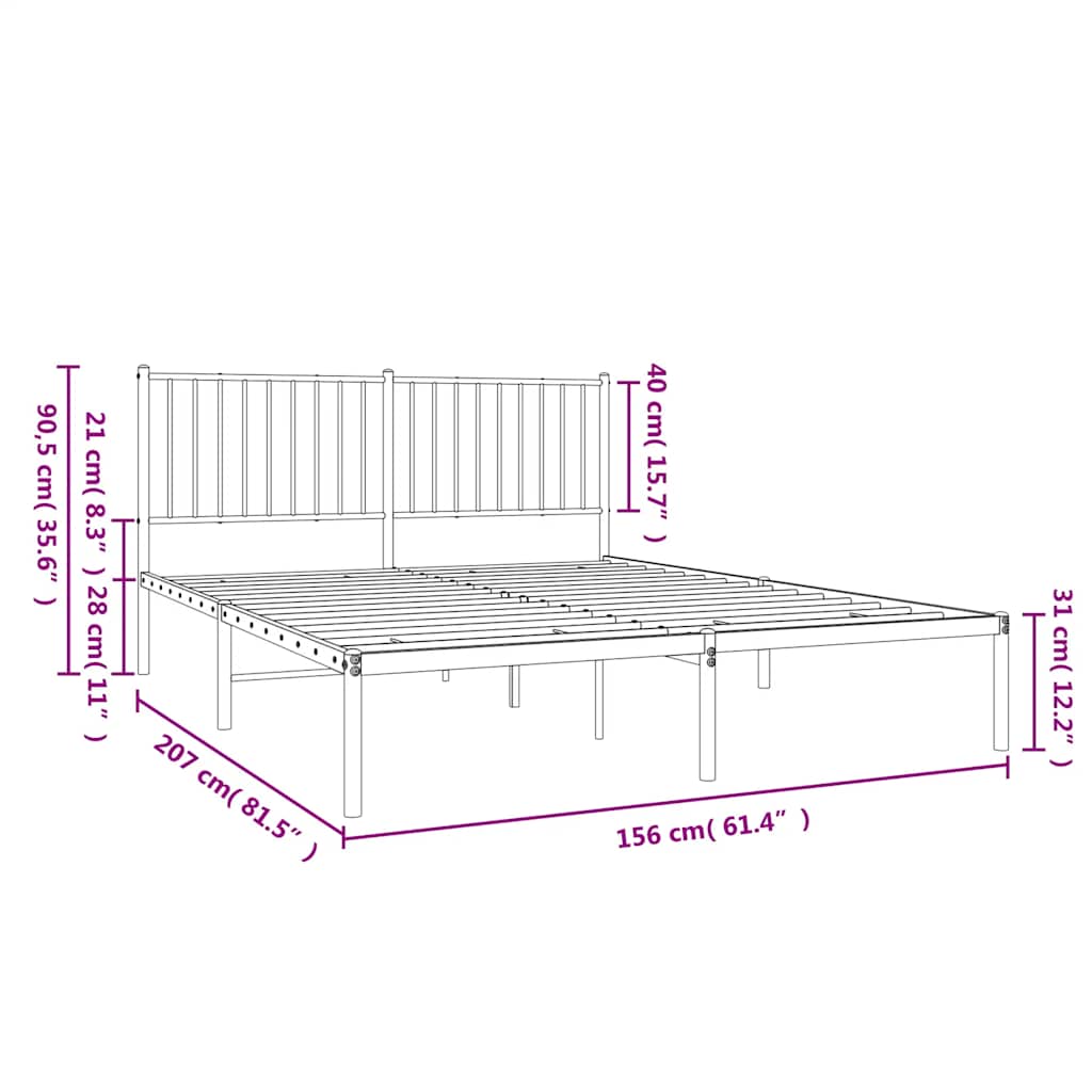 Metal Bed Frame without Mattress with Headboard White 150x200cm