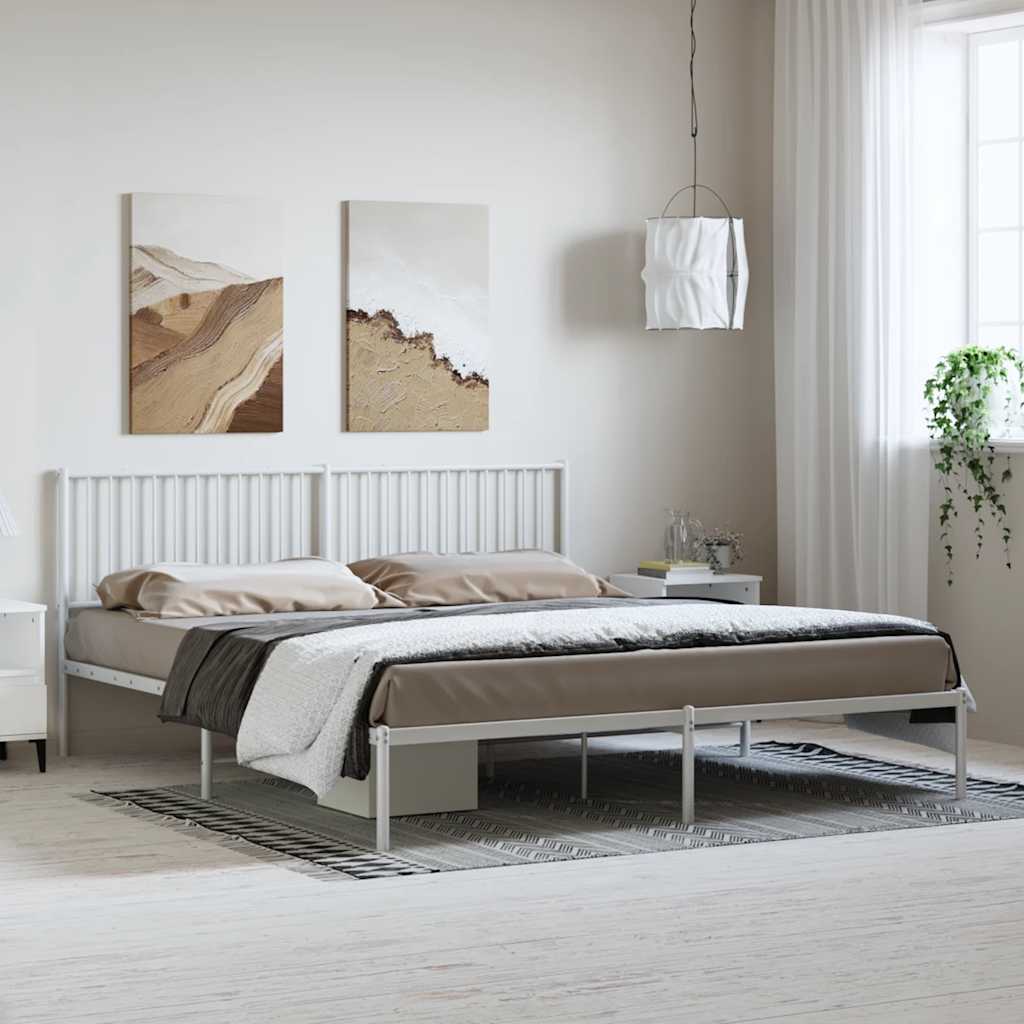 Metal Bed Frame without Mattress with Headboard White 72"x83.9"