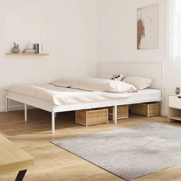 Metal Bed Frame without Mattress with Headboard White 193x203cm
