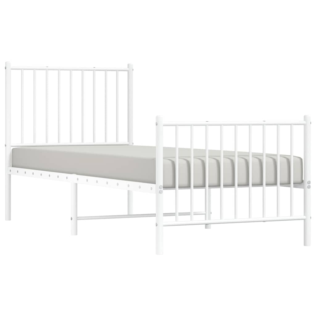 Metal Bed Frame without Mattress with Footboard White 80x200cm