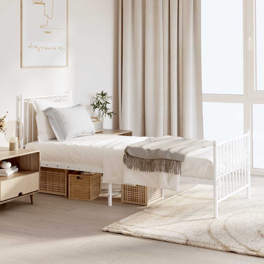Metal Bed Frame without Mattress with Footboard White 80x200cm