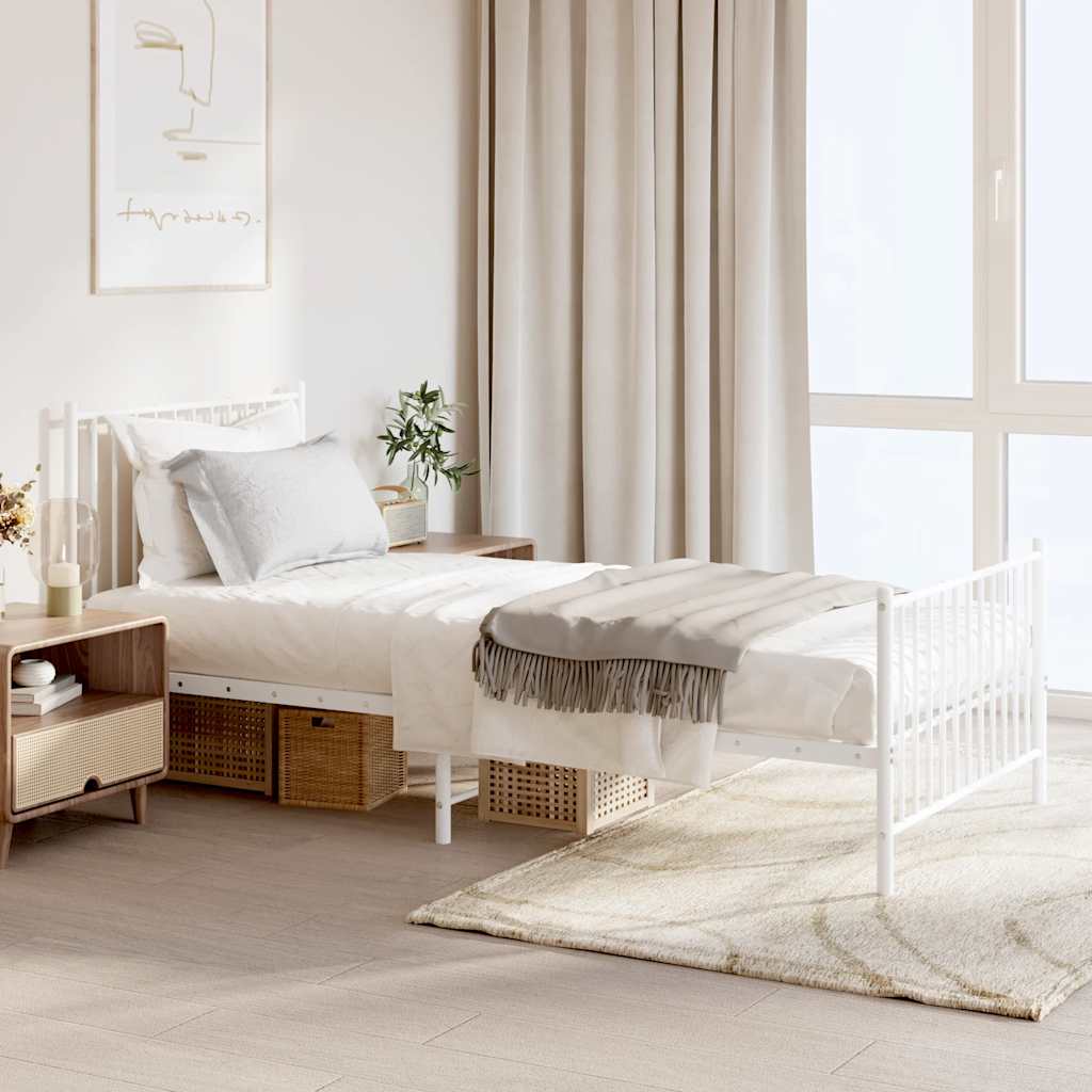 Metal Bed Frame without Mattress with Footboard White 90x200cm