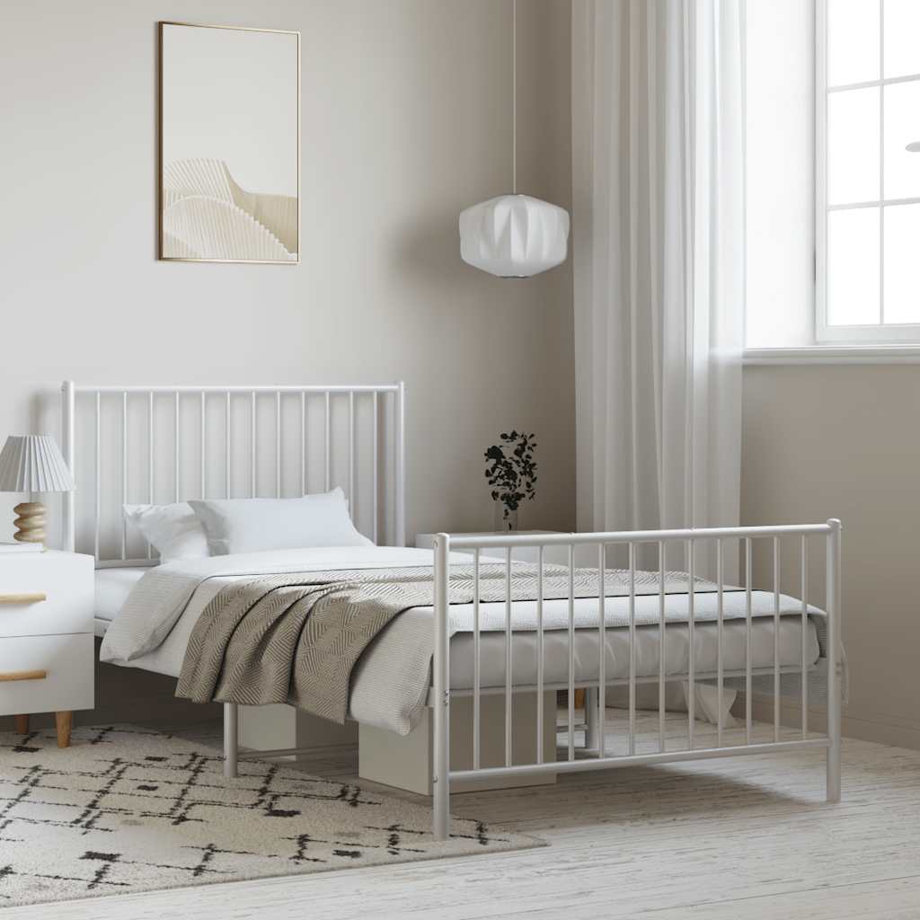 Metal Bed Frame without Mattress with Footboard White 100x190cm