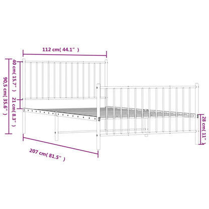 Metal Bed Frame without Mattress with Footboard White 107x203cm