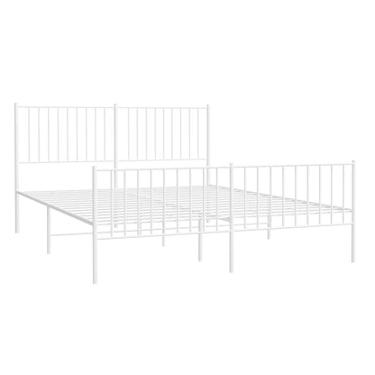 Metal Bed Frame without Mattress with Footboard White 150x200cm
