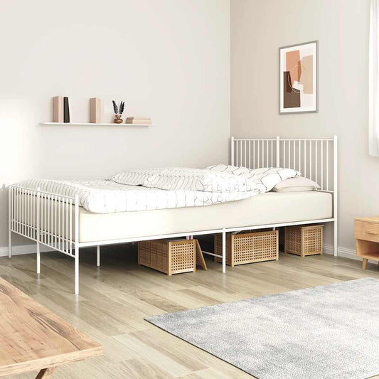 Metal Bed Frame without Mattress with Footboard White 160x200cm