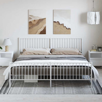Metal Bed Frame without Mattress with Footboard White 193x203cm