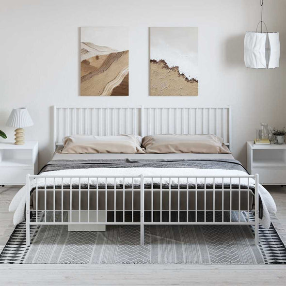 Metal Bed Frame without Mattress with Footboard White 193x203cm
