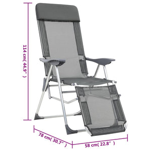 Folding Camping Chairs with Footrests 2 pcs Grey Textilene