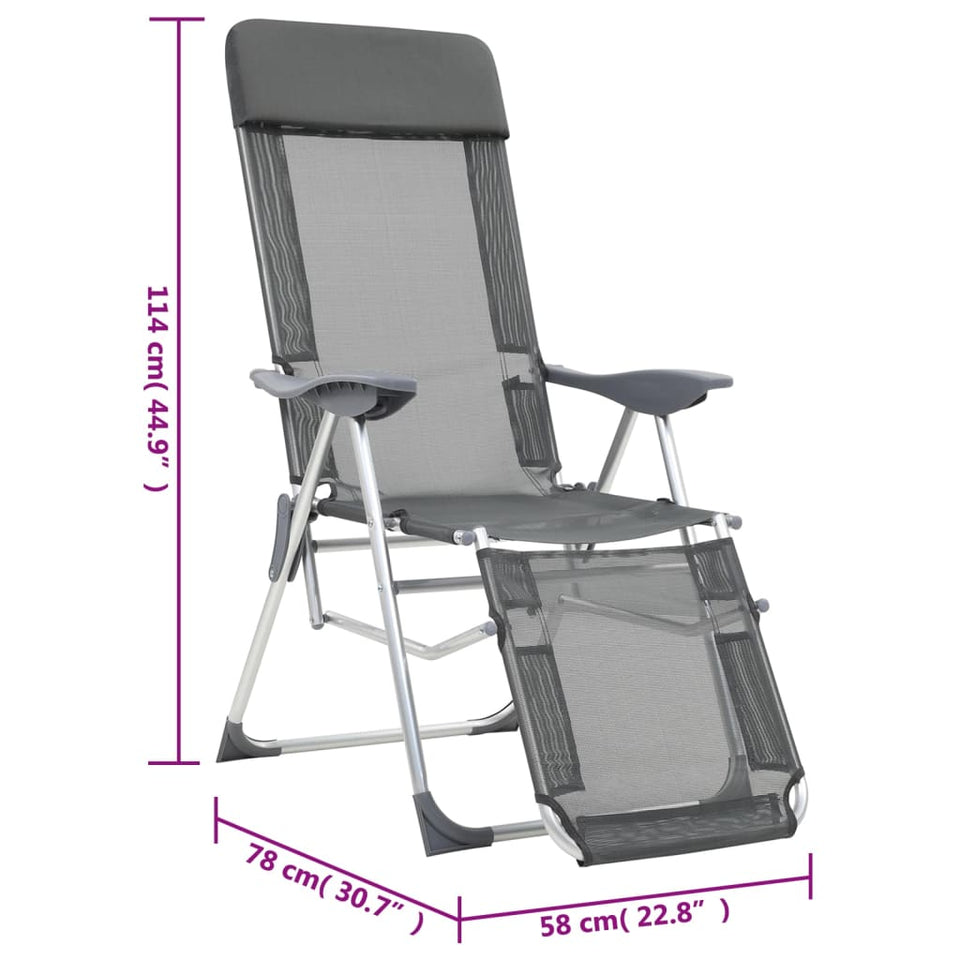 Folding Camping Chairs with Footrests 2 pcs Grey Textilene