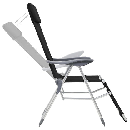 Folding Camping Chairs with Footrests 2 pcs Black Textilene
