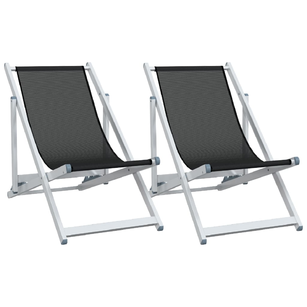 Beach Chair | Set of 2 | Black | Aluminium, Textilene | Compact