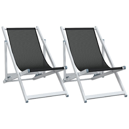 Beach Chair | Set of 2 | Black | Aluminium, Textilene | Compact