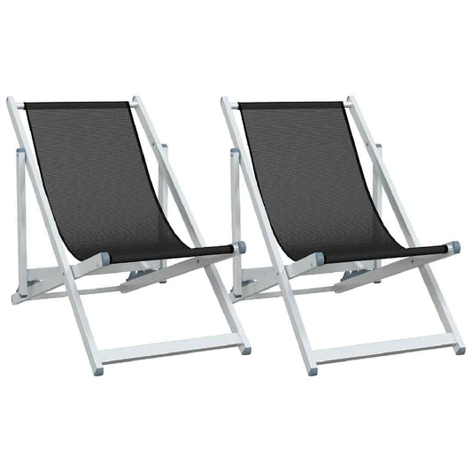 Folding Chairs 2 pcs Black Aluminium and Textilene