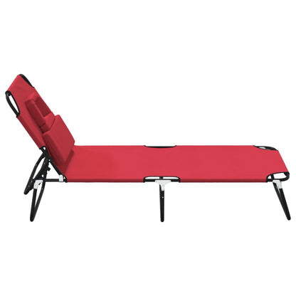 Folding Sun Lounger Red Oxford Fabric&Powder-coated Steel