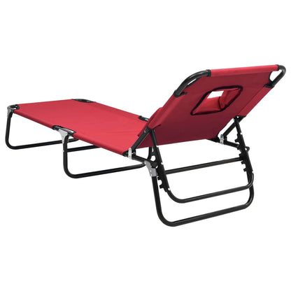 Folding Sun Lounger Red Oxford Fabric&Powder-coated Steel