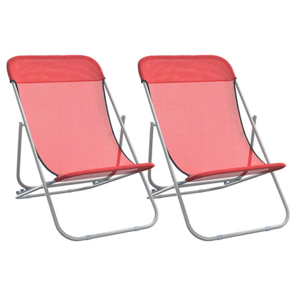 Folding Beach Chairs 2 pcs Red Textilene&Powder-coated Steel