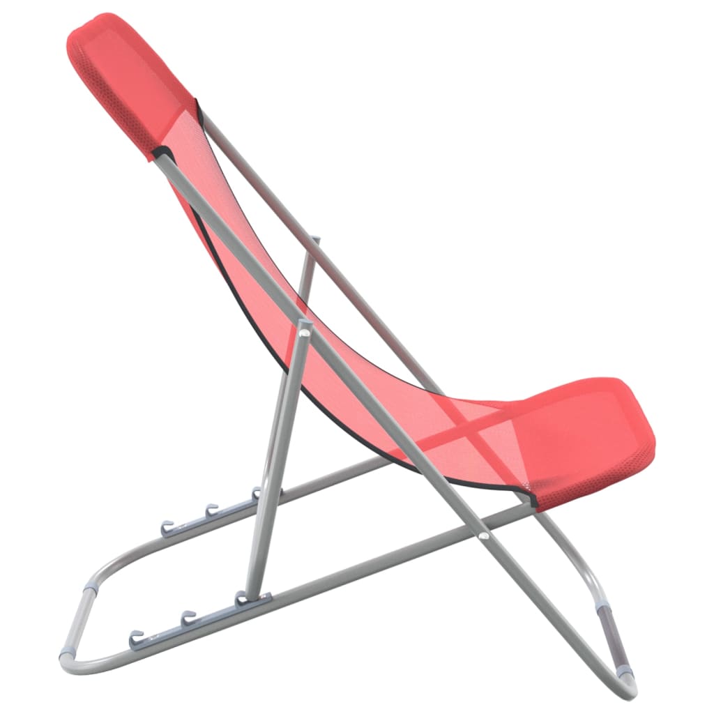 Folding Beach Chairs 2 pcs Red Textilene&Powder-coated Steel