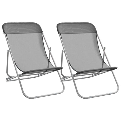 Folding Beach Chairs 2 pcs Grey Textilene&Powder-coated Steel