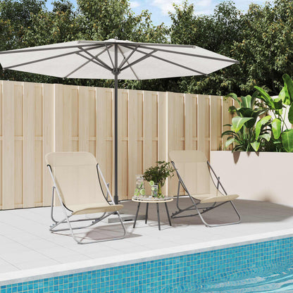 Folding Beach Chairs 2 pcs Cream Textilene&Powder-coated Steel
