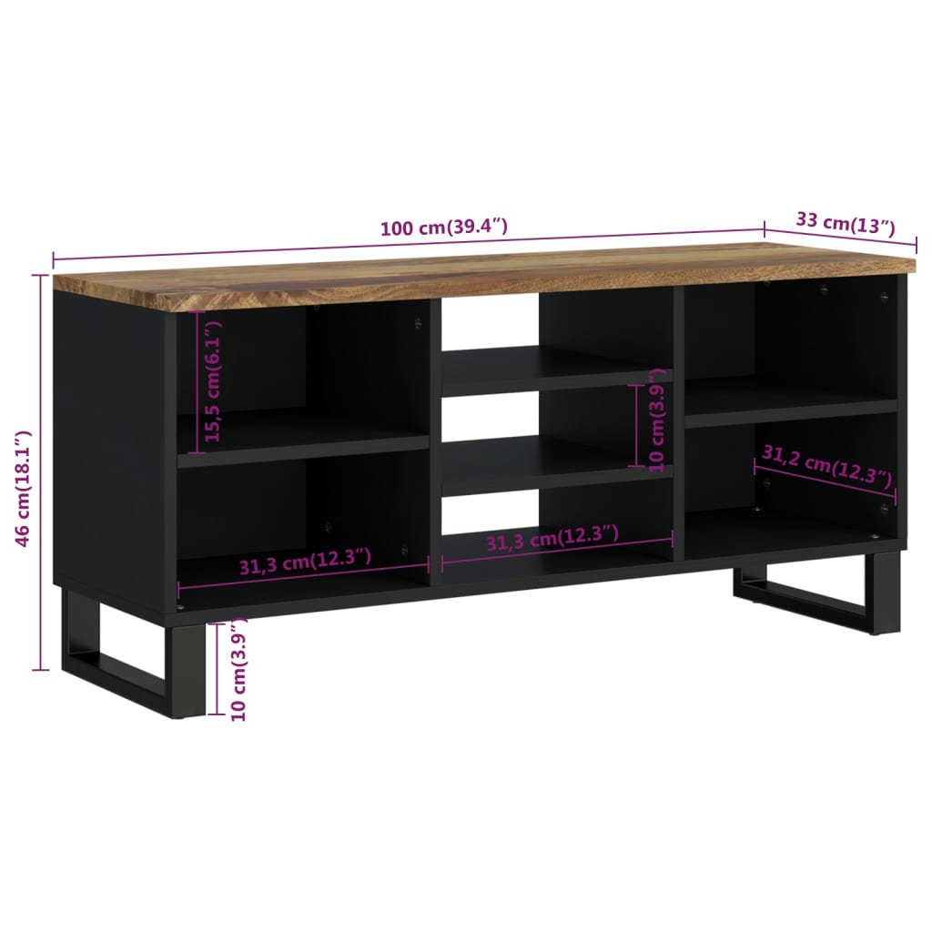 TV Cabinet 100x33x46 cm Solid Wood Mango&Engineered Wood