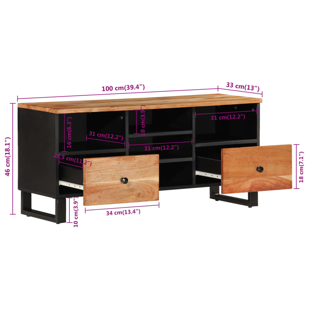 TV Cabinet 100x33x46 cm Solid Wood Acacia and Engineered Wood