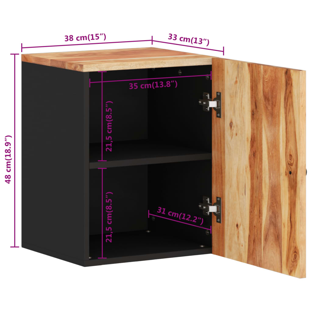 Bathroom Wall Cabinet 38x33x48 cm Solid Wood Acacia