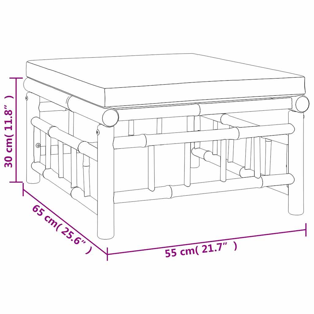 3 Piece Patio Lounge Set with Cream White Cushions Bamboo