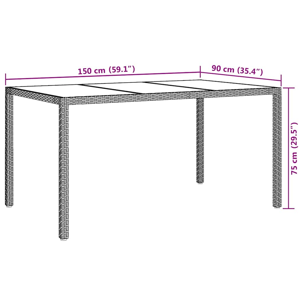 Garden Table Grey 150 x 90 x 75 cm Poly Rattan