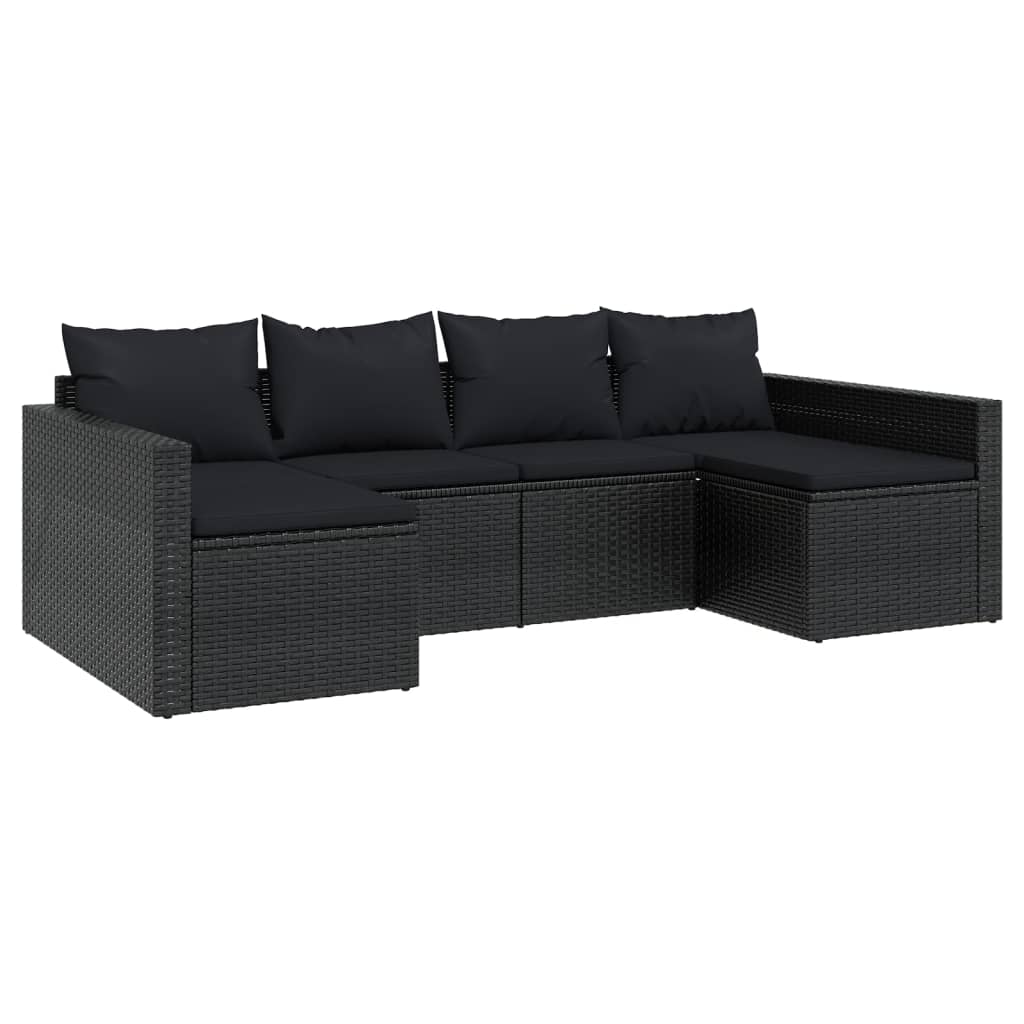 2 Piece Patio Lounge Set with Cushions Black Poly Rattan