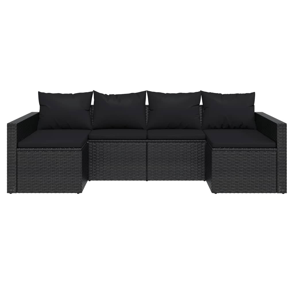 2 Piece Patio Lounge Set with Cushions Black Poly Rattan
