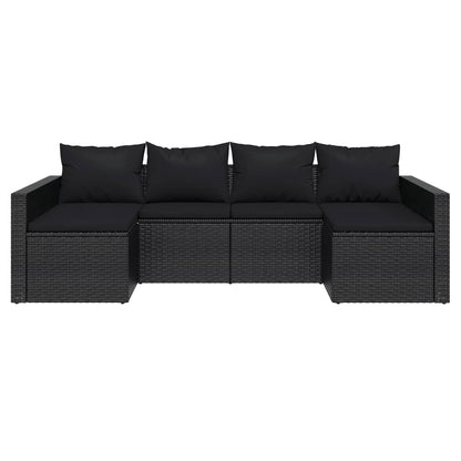2 Piece Patio Lounge Set with Cushions Black Poly Rattan