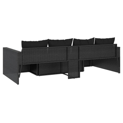 2 Piece Patio Lounge Set with Cushions Black Poly Rattan