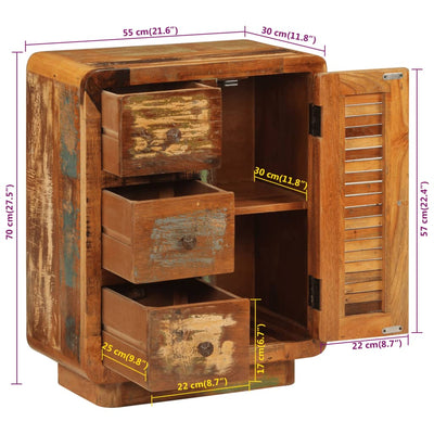Sideboard with 3 Drawers 55x30x70 cm Solid Wood Reclaimed