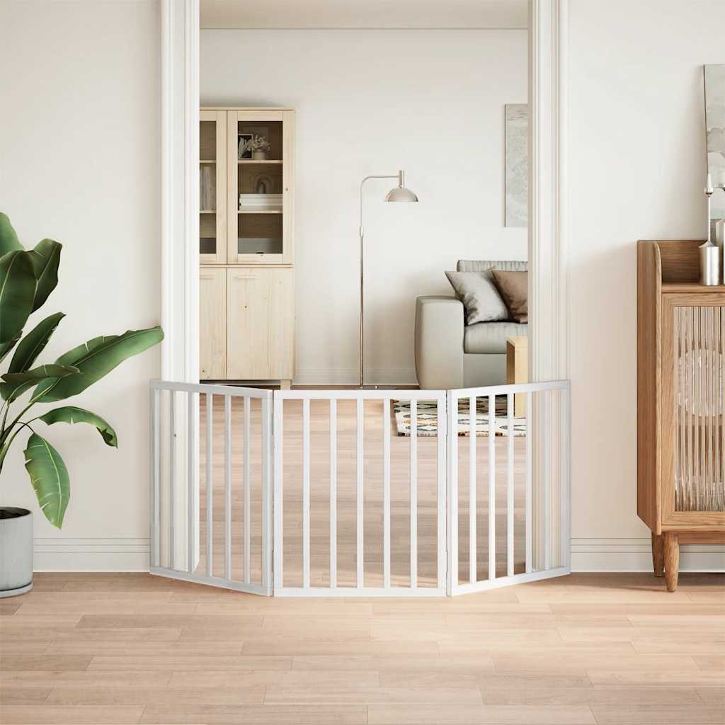 Dog Gate Foldable 3 Panels White 150 cm Poplar Wood