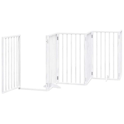 Dog Gate with Door Foldable 6 Panels White 300 cm Poplar Wood
