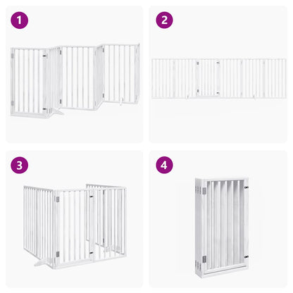 Dog Gate with Door Foldable 6 Panels White 300 cm Poplar Wood