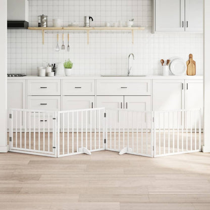 Dog Gate with Door Foldable 4 Panels White 320 cm Poplar Wood