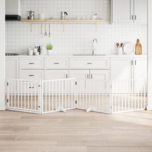 Dog Gate with Door Foldable 4 Panels White 320 cm Poplar Wood