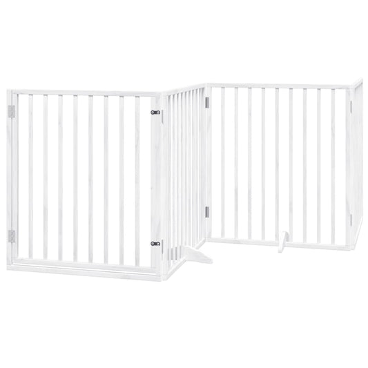Dog Gate with Door Foldable 4 Panels White 320 cm Poplar Wood