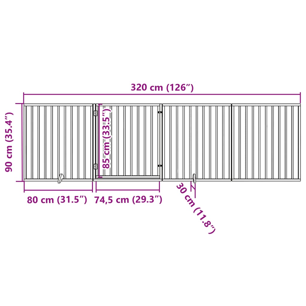 Dog Gate with Door Foldable 4 Panels White 320 cm Poplar Wood