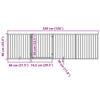 Dog Gate with Door Foldable 4 Panels White 320 cm Poplar Wood