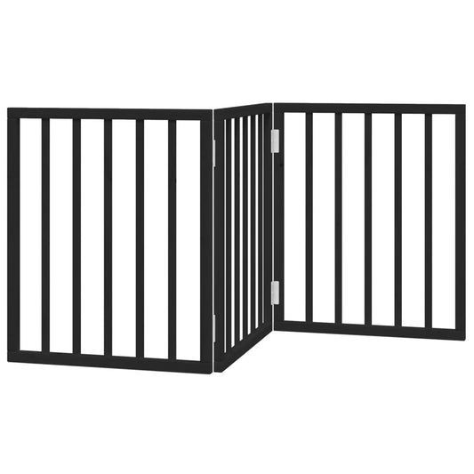 Dog Gate Foldable 3 Panels Black 150 cm Poplar Wood