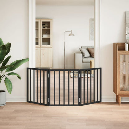 Dog Gate Foldable 3 Panels Black 150 cm Poplar Wood