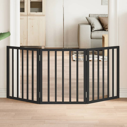 Dog Gate Foldable 3 Panels Black 150 cm Poplar Wood