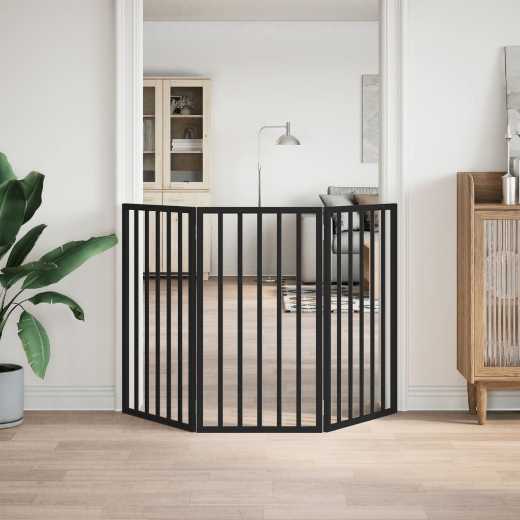 Dog Gate Foldable 3 Panels Black 150 cm Poplar Wood