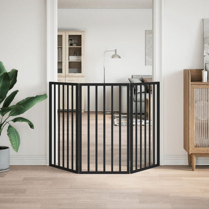 Dog Gate Foldable 3 Panels Black 150 cm Poplar Wood